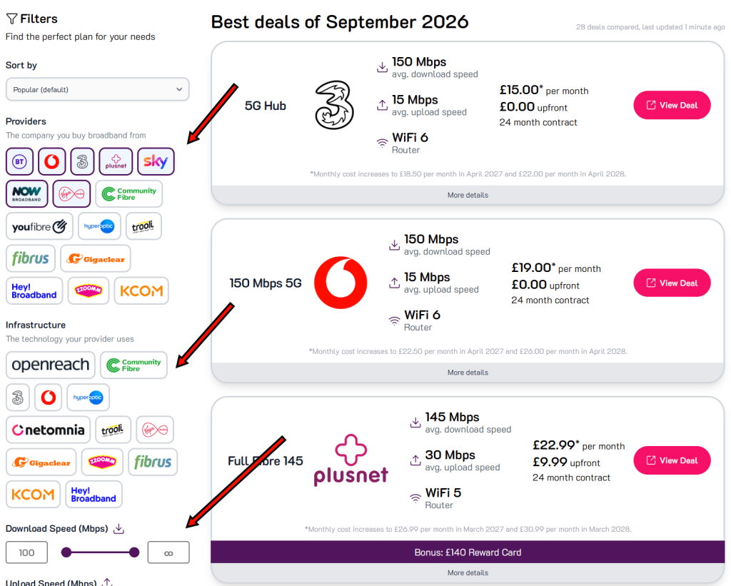 Filters on CompareBroadband.com.