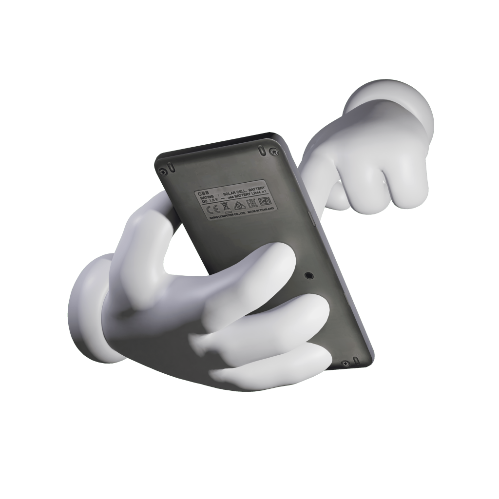 Hands typing on a calculator.