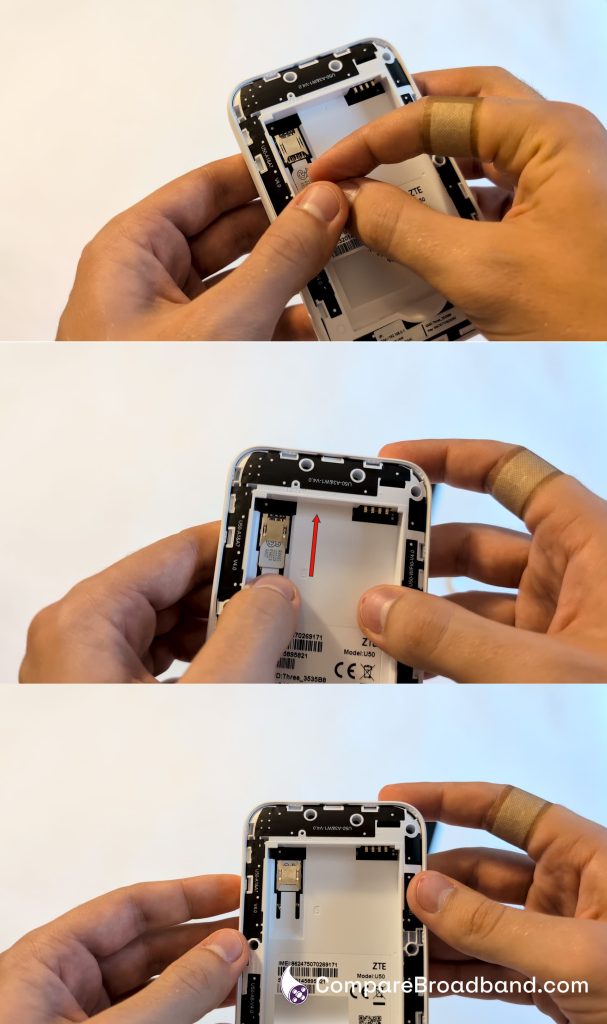 Inserting the SIM card into a MiFi device.