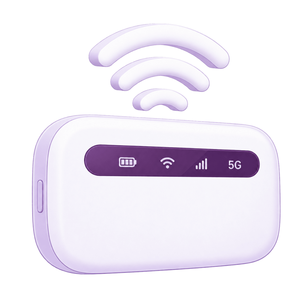 White portable MiFi device with three-dimensional Wi-Fi signal arcs