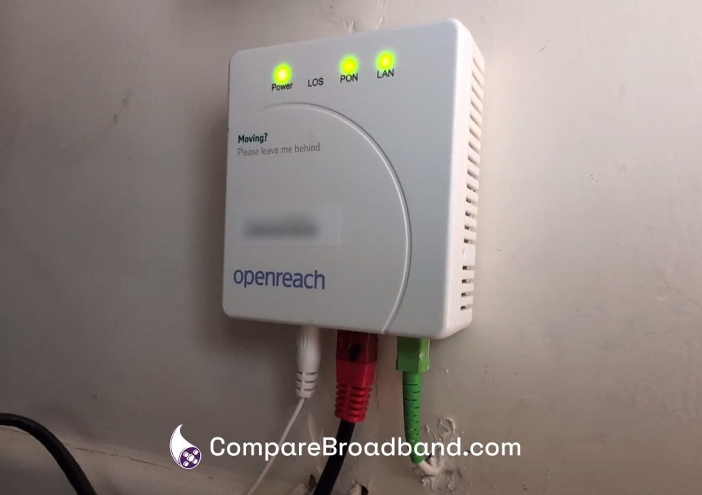 Openreach ONT box installed on wall.